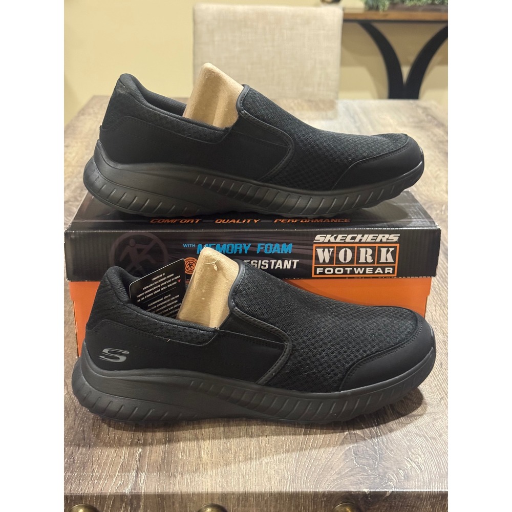 Skechers Work Squad SR-Urgran Mens 10 Black Slip Resistant Shoes 200273/BLK